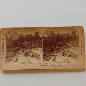 ANTIQUE Stereograph Card Herod's Palace and the walls of Jerusalem as they...